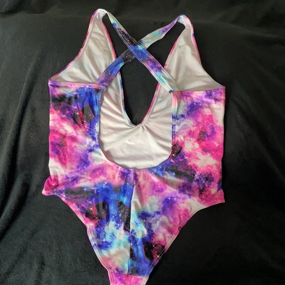 NWOT Neon Galactic One Piece Swimsuit w/Deep V - Picture 2 of 3